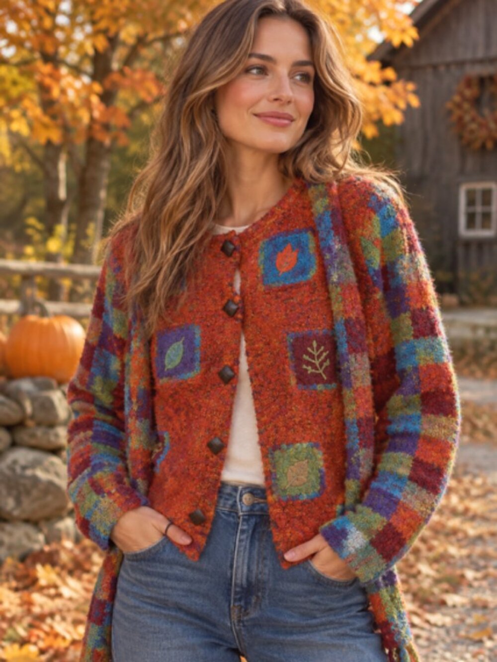 Vintage PBJ Sport Patchwork Cardigan Sweater + Matching Scarf Size S